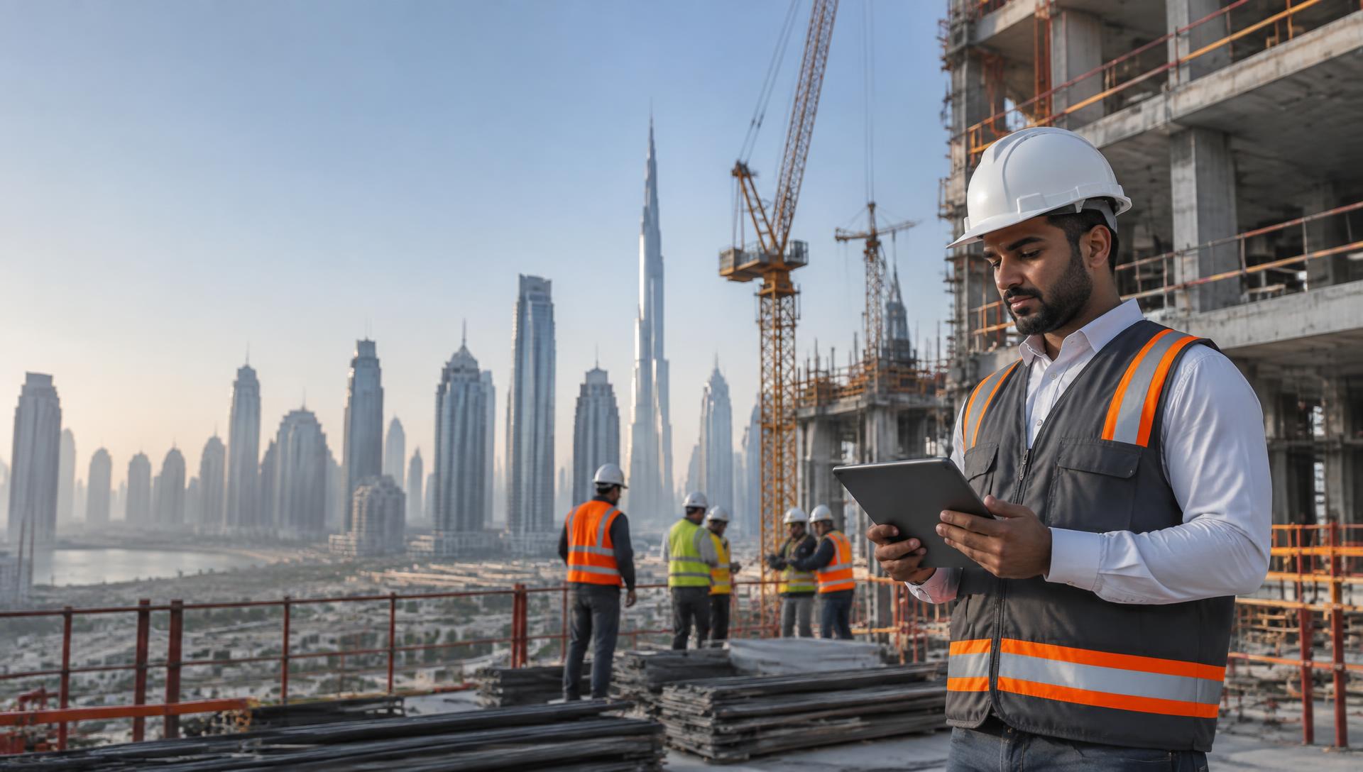 Safety officer using HSEhub on a Dubai construction site